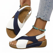 Damen-Sandalen mit Keilabsatz, offener Zehenpartie und Klettverschluss