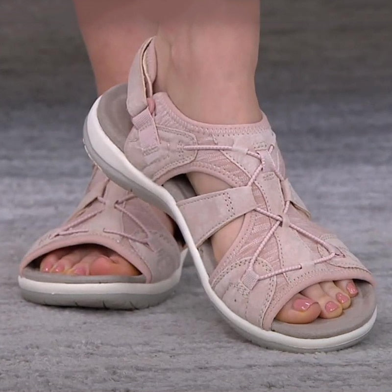 Damen-Sandalen mit offener Zehenpartie, Bungee-Kordelzug und Fersenriemen