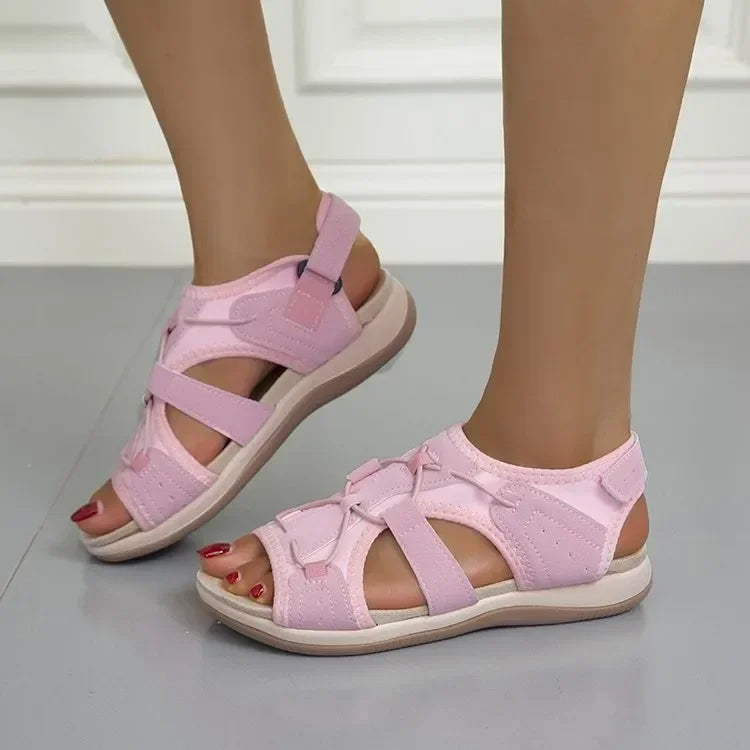 Damen-Sandalen mit offener Zehenpartie, Bungee-Kordelzug und Fersenriemen