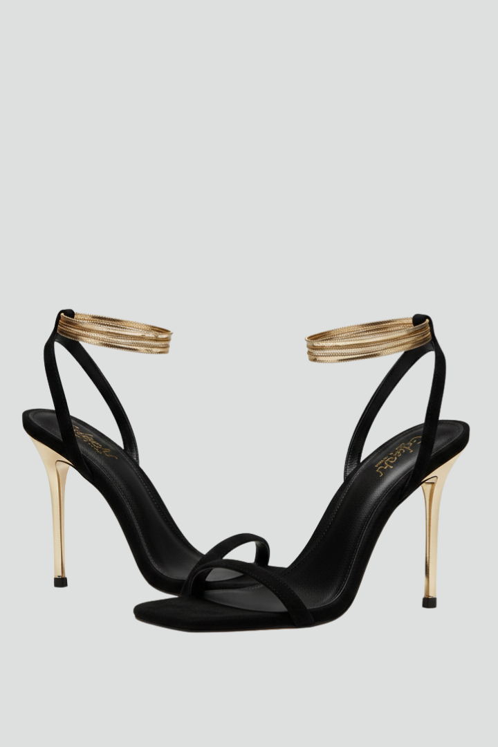 Damen Sandalen mit schmalen Riemen, offenem Zehenbereich und Wickelriemen am Knöchel