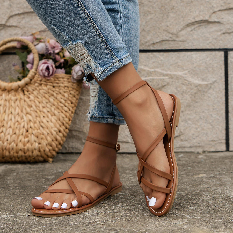 Damen Sandalen mit überkreuzten Riemen und Knöchelverschluss