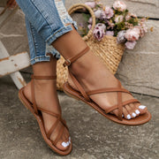 Damen Sandalen mit überkreuzten Riemen und Knöchelverschluss