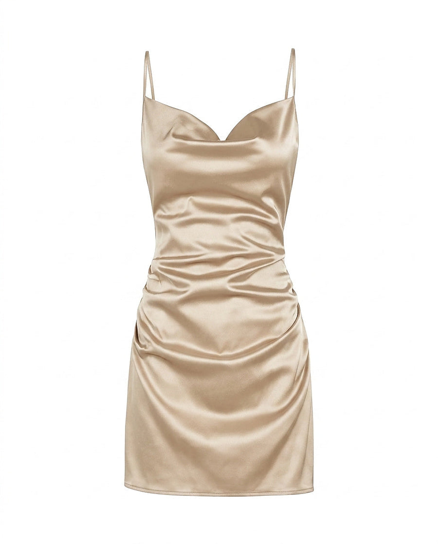 Damen Satin-Minikleid mit Wasserfallausschnitt