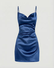 Damen Satin-Minikleid mit Wasserfallausschnitt