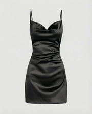 Damen Satin-Minikleid mit Wasserfallausschnitt