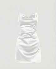 Damen Satin-Minikleid mit Wasserfallausschnitt