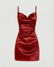 Damen Satin-Minikleid mit Wasserfallausschnitt
