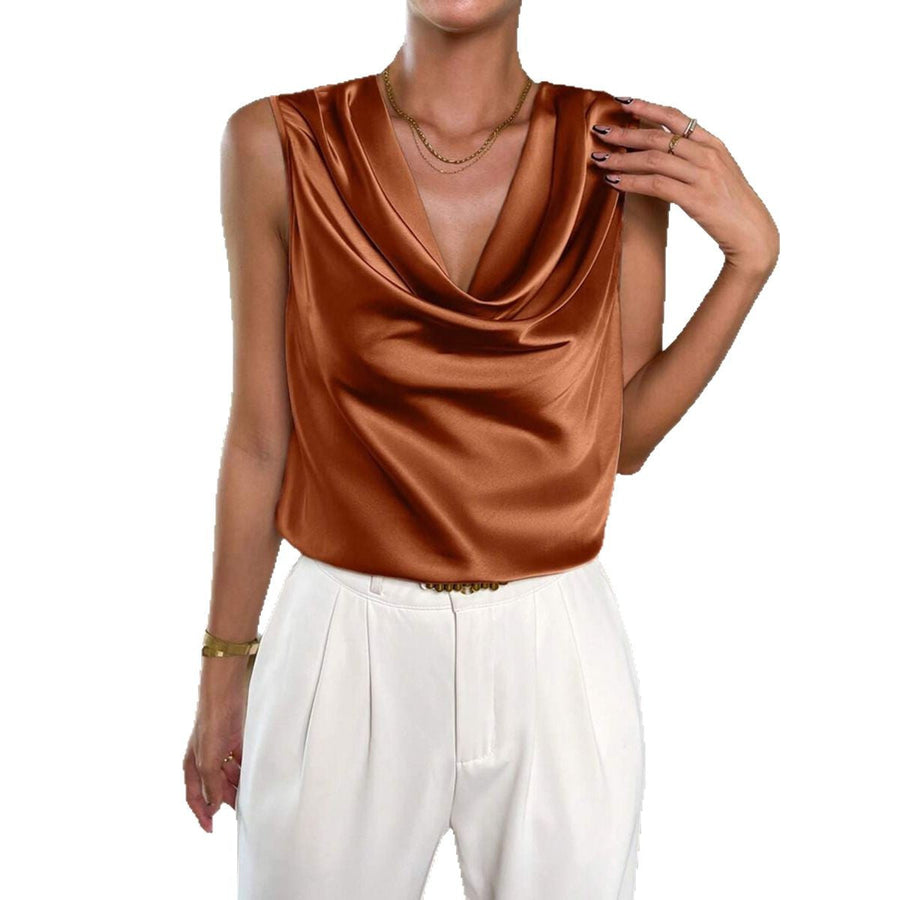 Damen Satin-Top mit Wasserfallausschnitt