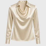 Damen Satinbluse mit Wasserfallausschnitt und Langarm