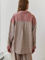 Damen Schlafanzug-Set mit Knopfhemd und elastischer Bundhose
