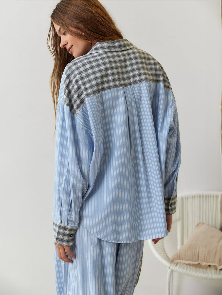Damen Schlafanzug-Set mit Knopfhemd und elastischer Bundhose