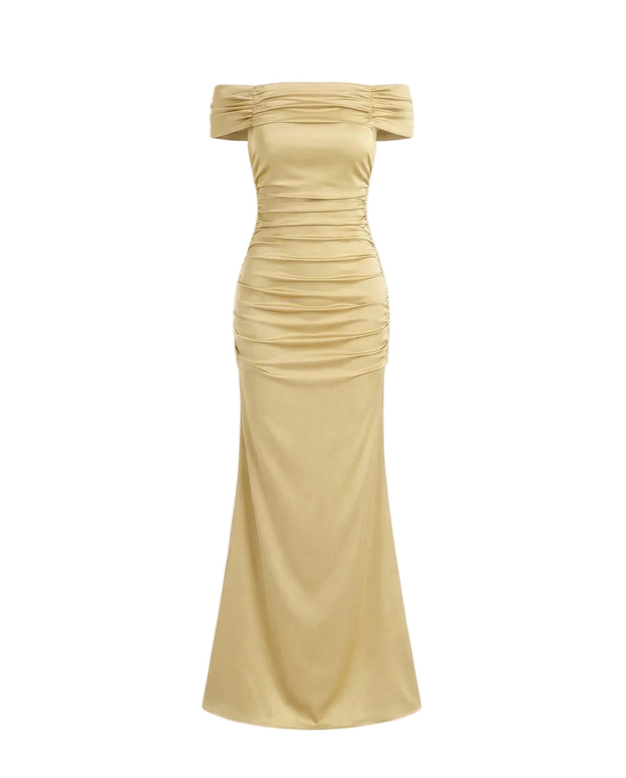 Damen Schulterfreies Maxikleid mit gerafftem Oberteil