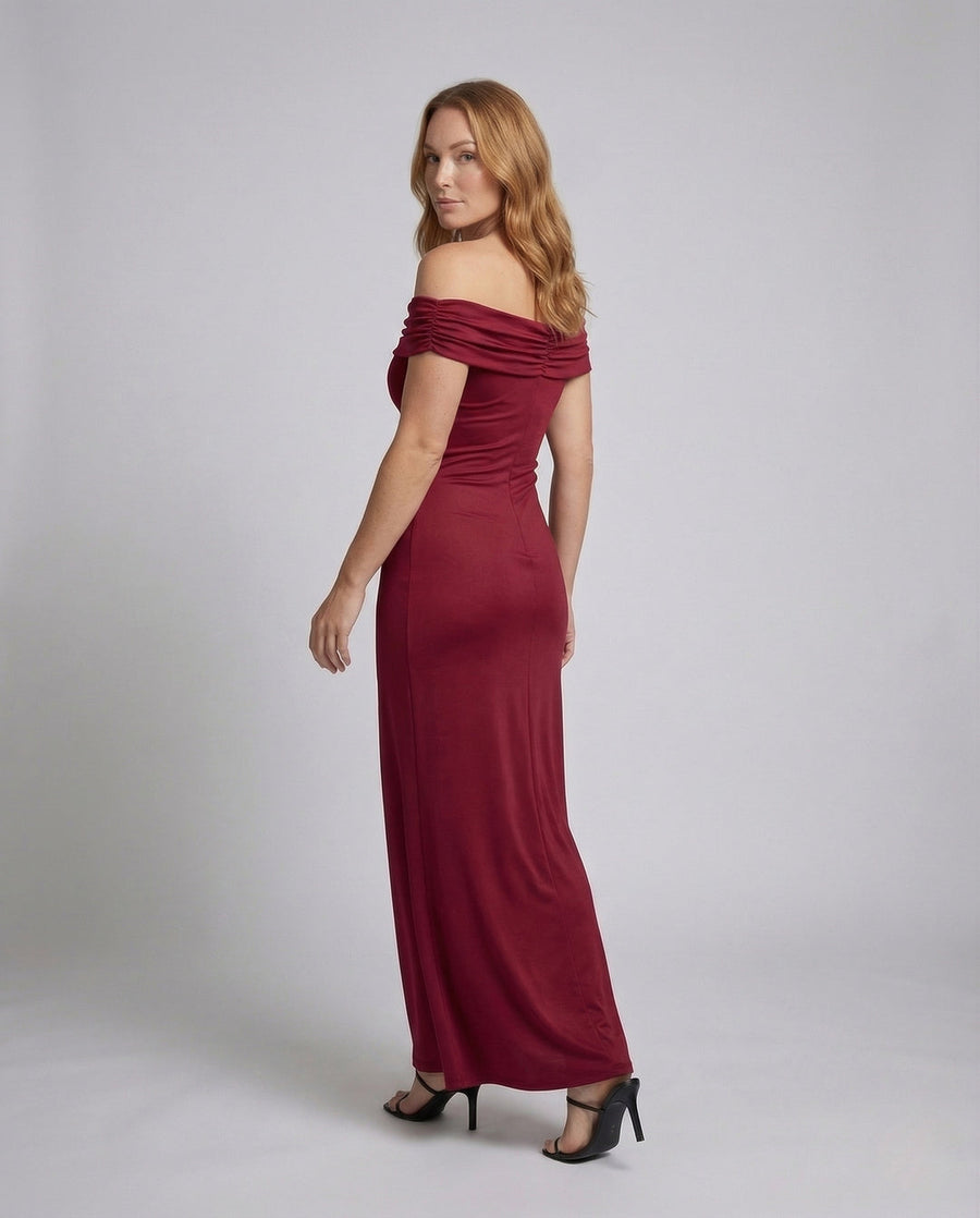 Damen Schulterfreies Maxikleid mit gerafftem Oberteil
