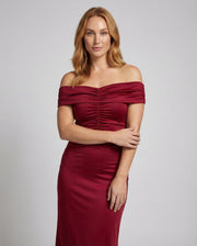 Damen Schulterfreies Maxikleid mit gerafftem Oberteil