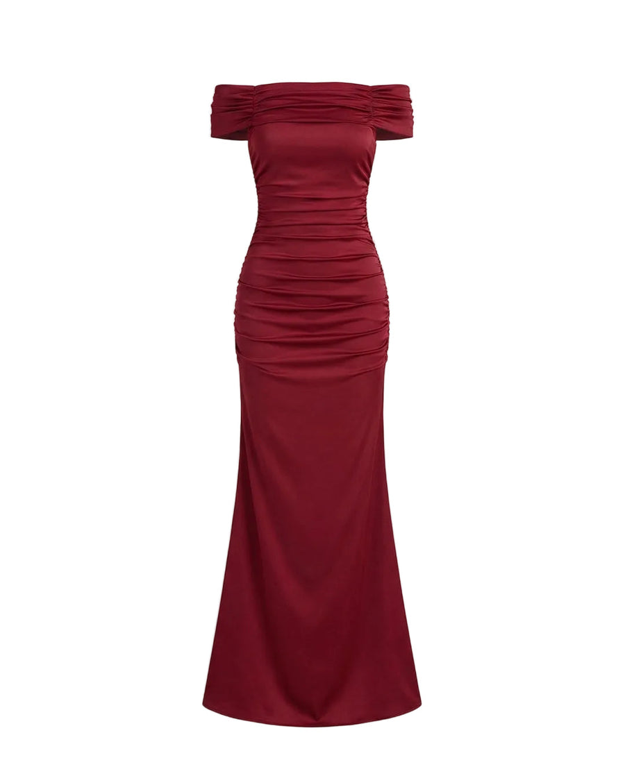 Damen Schulterfreies Maxikleid mit gerafftem Oberteil