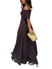 Damen Schulterfreies Maxikleid mit gerafftem Oberteil und langem Rock