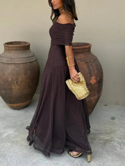 Damen Schulterfreies Maxikleid mit gerafftem Oberteil und langem Rock