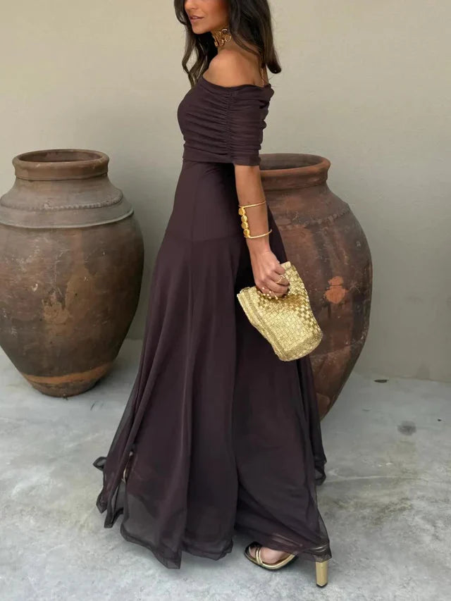Damen Schulterfreies Maxikleid mit gerafftem Oberteil und langem Rock