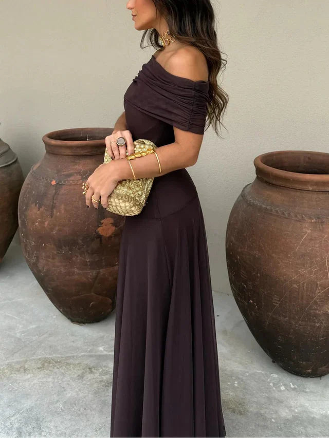Damen Schulterfreies Maxikleid mit gerafftem Oberteil und langem Rock