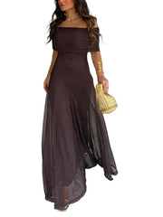 Damen Schulterfreies Maxikleid mit gerafftem Oberteil und langem Rock