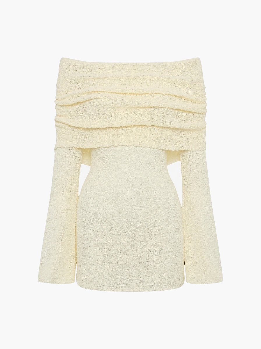 Damen Schulterfreies Minikleid mit langen Ärmeln und drapiertem Ausschnitt
