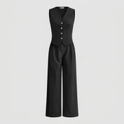Damen-Set aus Weste mit Knopfleiste und Hose mit weitem Bein