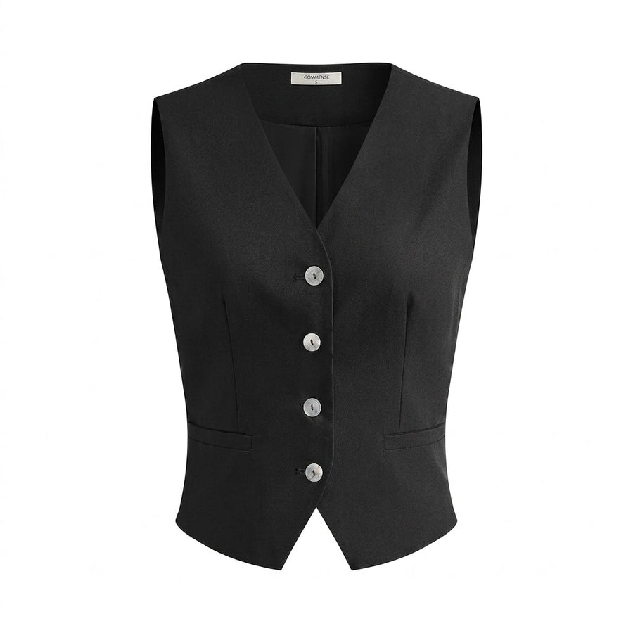 Damen-Set aus Weste mit Knopfleiste und Hose mit weitem Bein