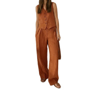 Damen-Set aus Weste mit Knopfleiste und Hose mit weitem Bein