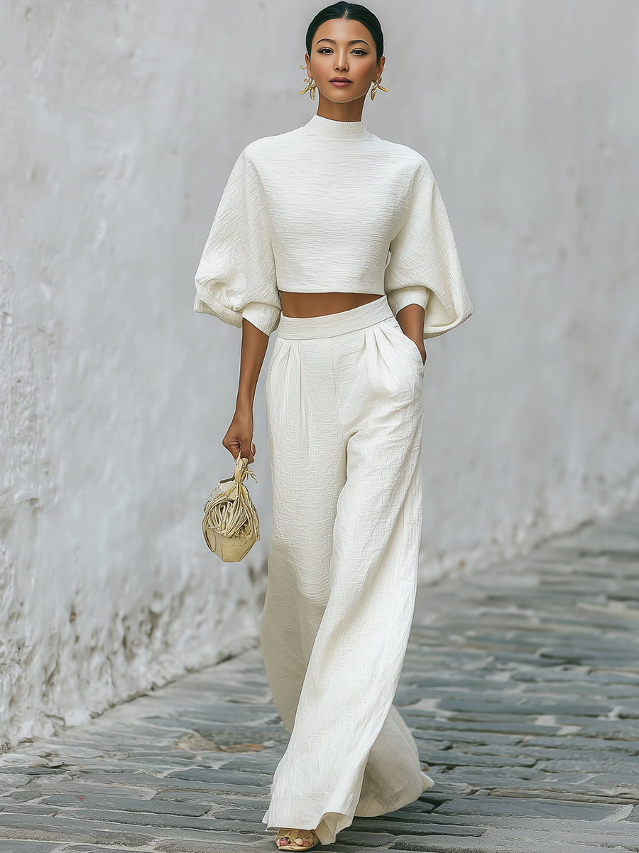 Damen Set mit kurzem Oberteil und Hose mit weitem Bein