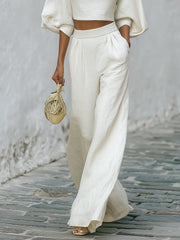Damen Set mit kurzem Oberteil und Hose mit weitem Bein