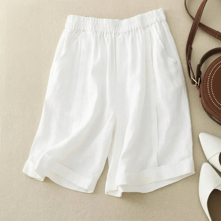 Damen Shorts mit elastischem Bund, umgeschlagenem Saum und Seitentaschen