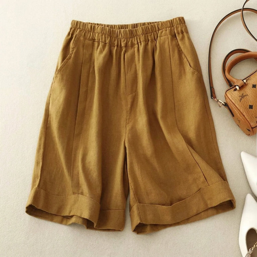 Damen Shorts mit elastischem Bund, umgeschlagenem Saum und Seitentaschen