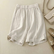 Damen Shorts mit elastischem Bund, umgeschlagenem Saum und Seitentaschen