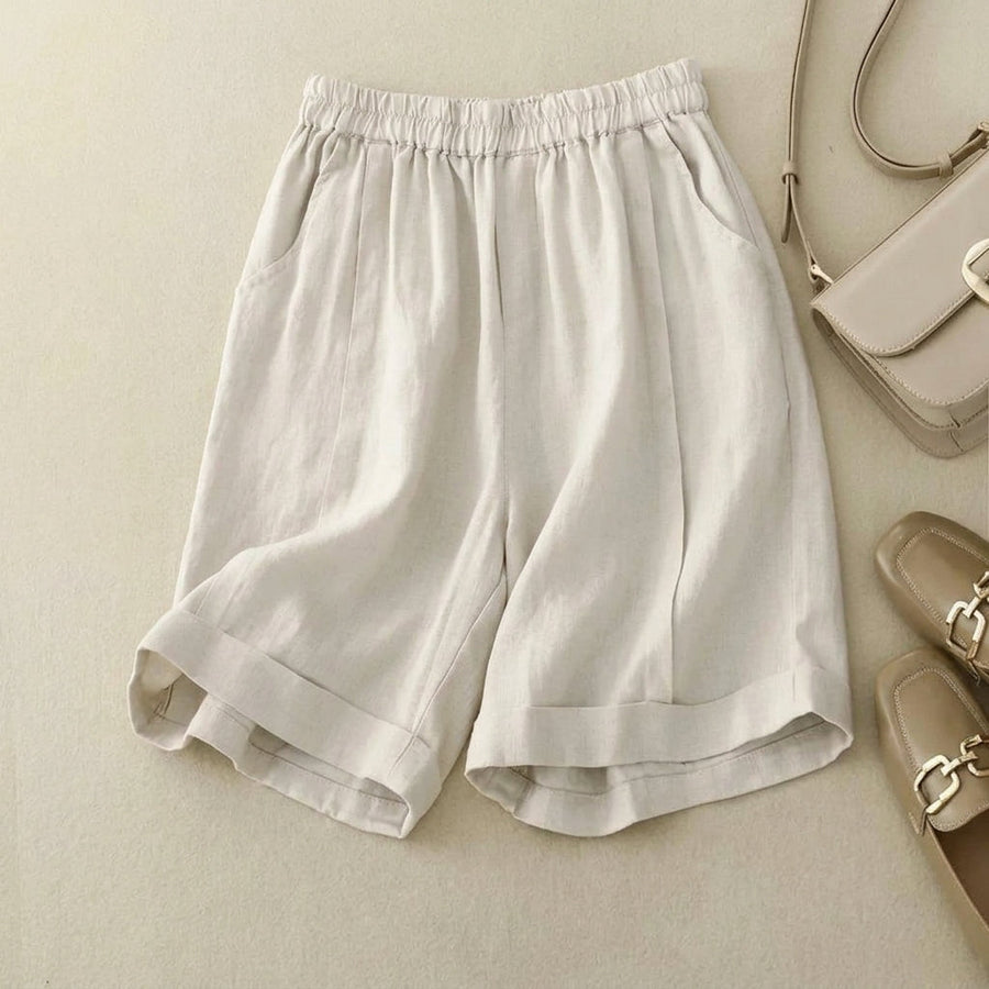Damen Shorts mit elastischem Bund, umgeschlagenem Saum und Seitentaschen