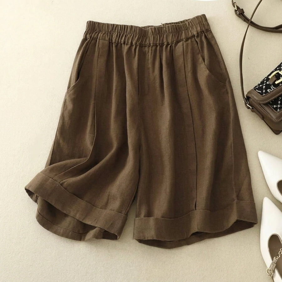 Damen Shorts mit elastischem Bund, umgeschlagenem Saum und Seitentaschen