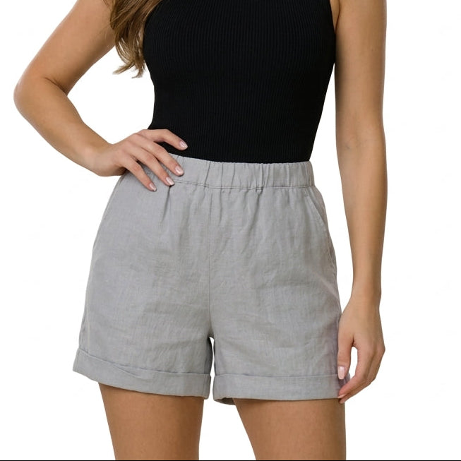 Damen Shorts mit elastischem Bund, umgeschlagenem Saum und Seitentaschen
