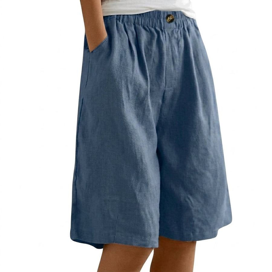 Damen Shorts mit elastischem Bund und Knopf und weitem Bein