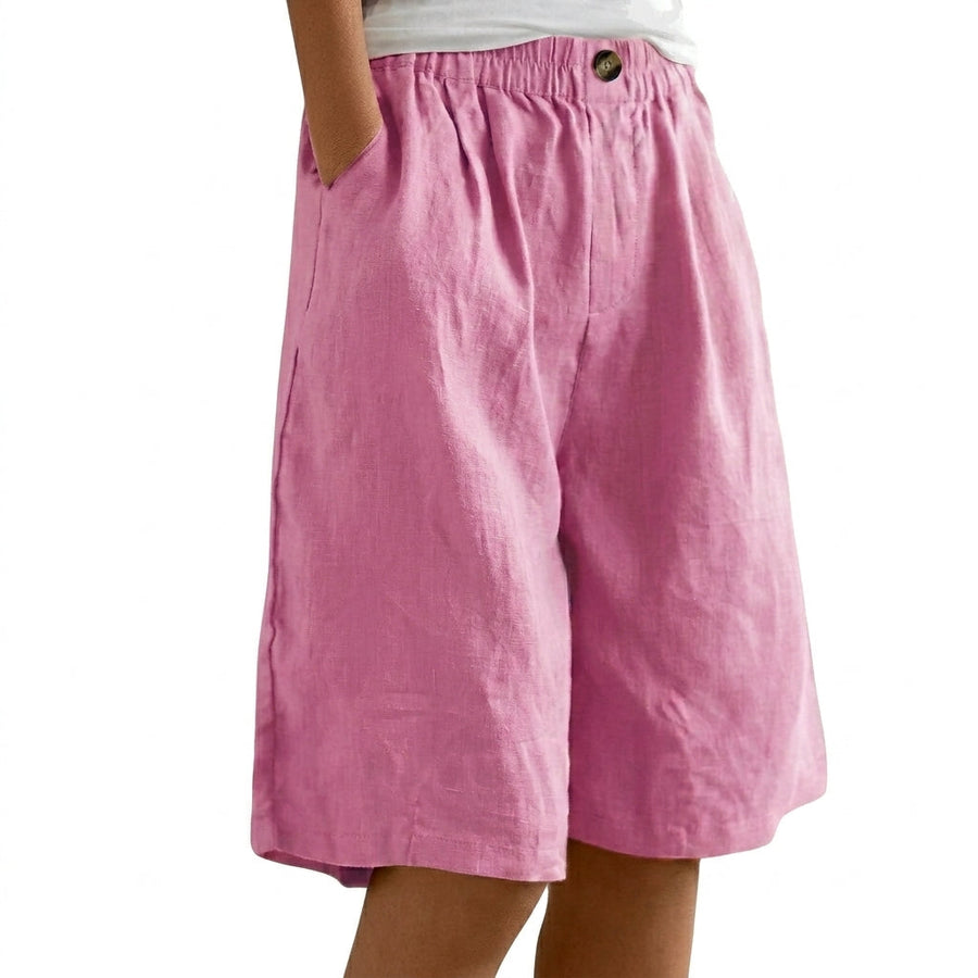 Damen Shorts mit elastischem Bund und Knopf und weitem Bein