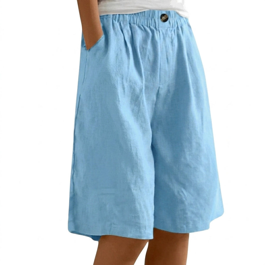 Damen Shorts mit elastischem Bund und Knopf und weitem Bein