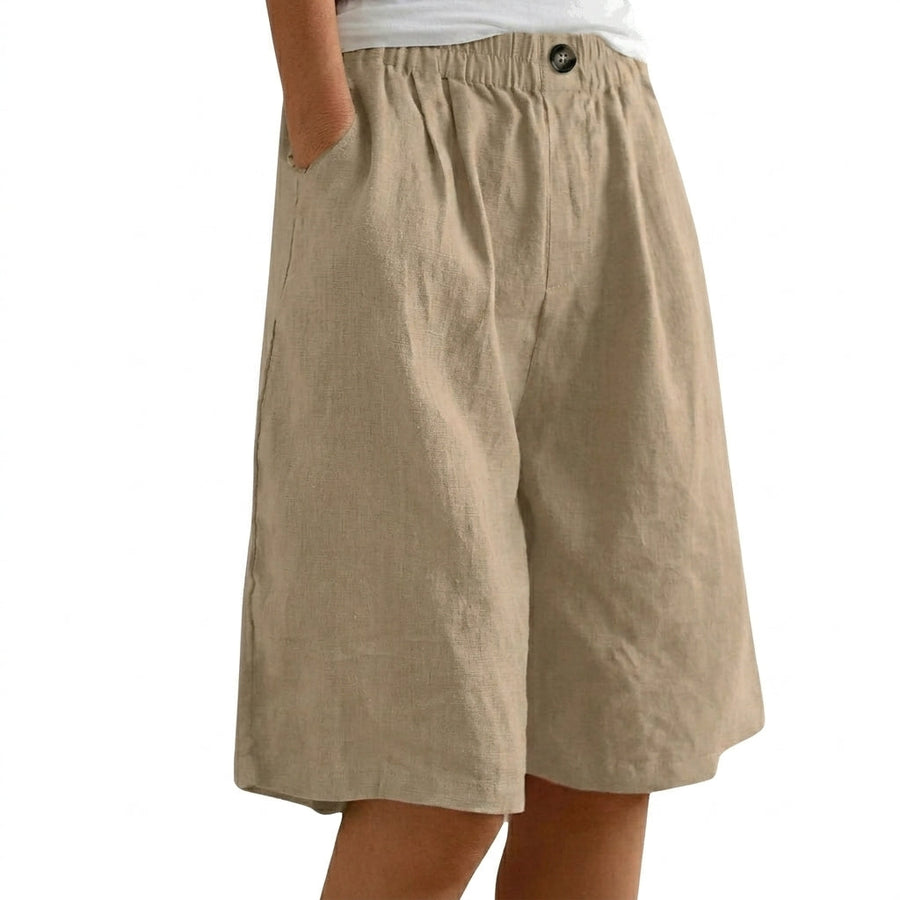 Damen Shorts mit elastischem Bund und Knopf und weitem Bein