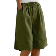 Damen Shorts mit elastischem Bund und Knopf und weitem Bein