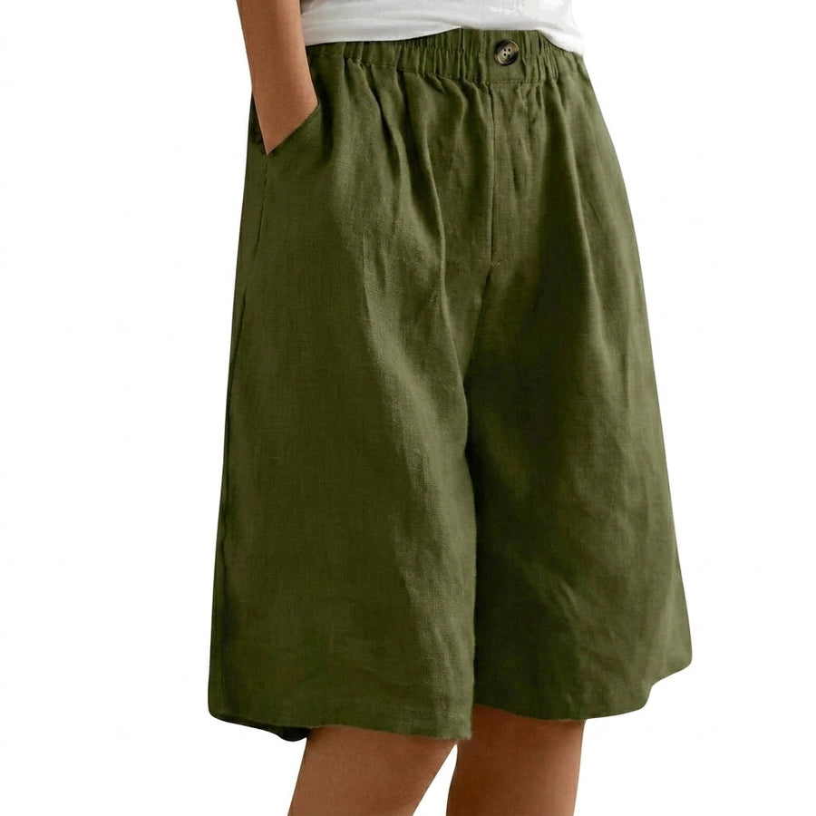 Damen Shorts mit elastischem Bund und Knopf und weitem Bein