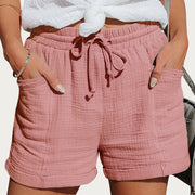 Damen Shorts mit elastischem Bund und Kordelzug sowie aufgesetzten Taschen und umgeschlagenen Säumen