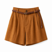 Damen Shorts mit hohem Bund, Falten, Gürtelschlaufen und Seitentaschen