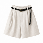 Damen Shorts mit hohem Bund, Falten, Gürtelschlaufen und Seitentaschen