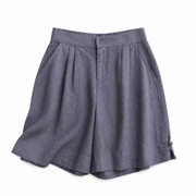 Damen Shorts mit hohem Bund, Knopfverschluss, Falten und Seitentaschen