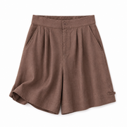 Damen Shorts mit hohem Bund, Knopfverschluss, Falten und Seitentaschen