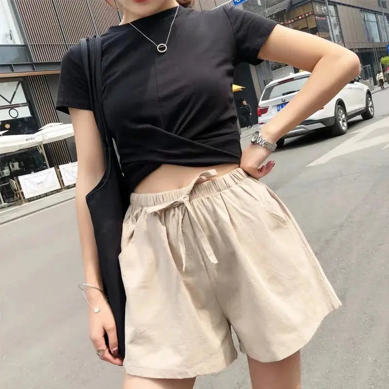 Damen-Shorts mit hohem Bund, Kordelzug und Seitentaschen