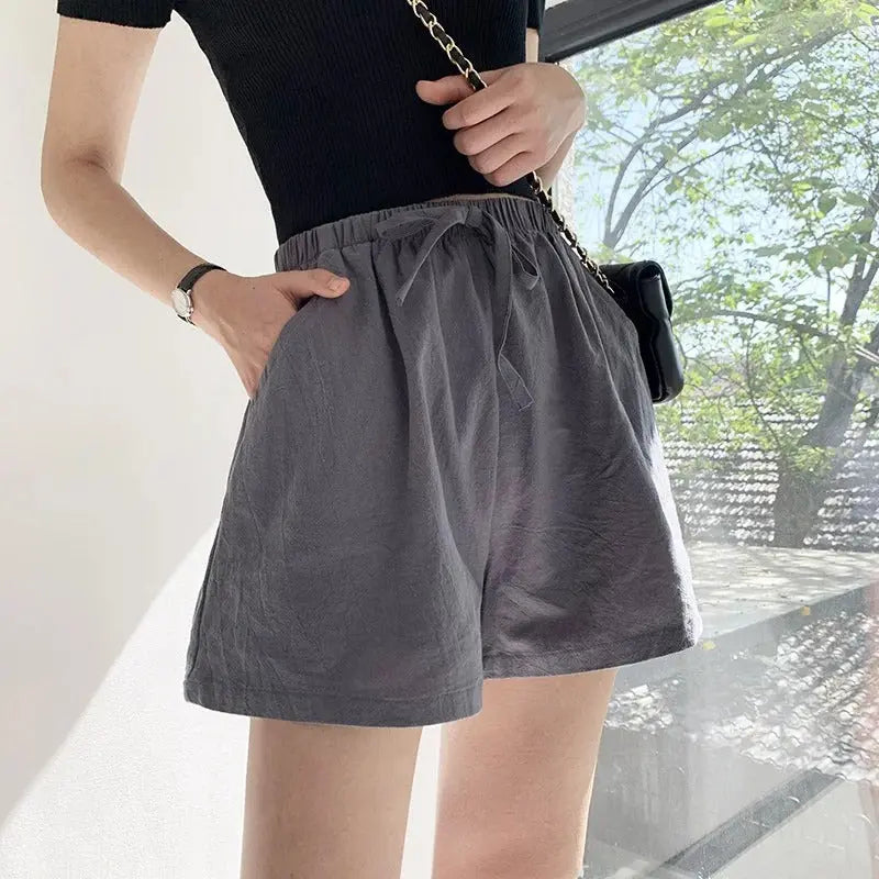 Damen-Shorts mit hohem Bund, Kordelzug und Seitentaschen