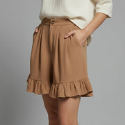 Damen Shorts mit hohem Bund und Falten und Volantsaum und Knopfverschluss